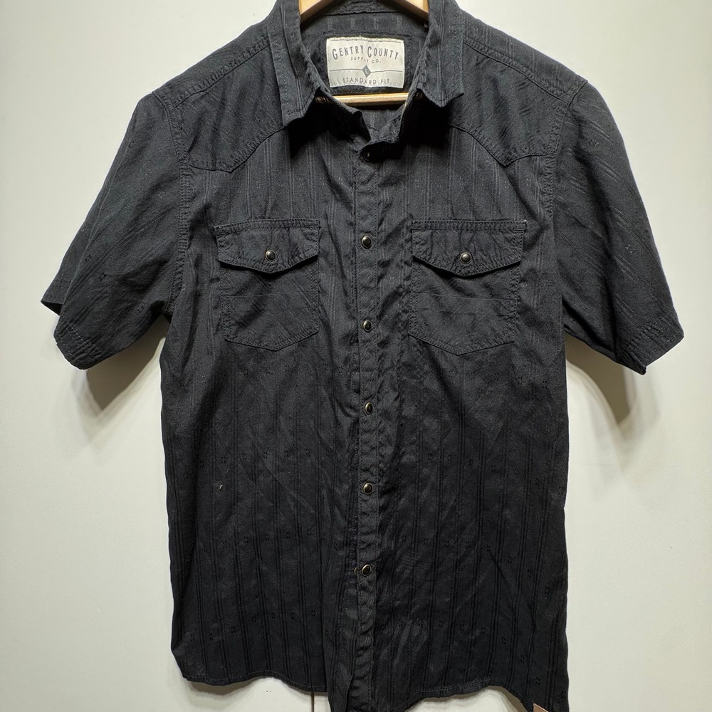 Gentry County Supply Co Western Snap Mens Large Black Jacquard Short Sleeve